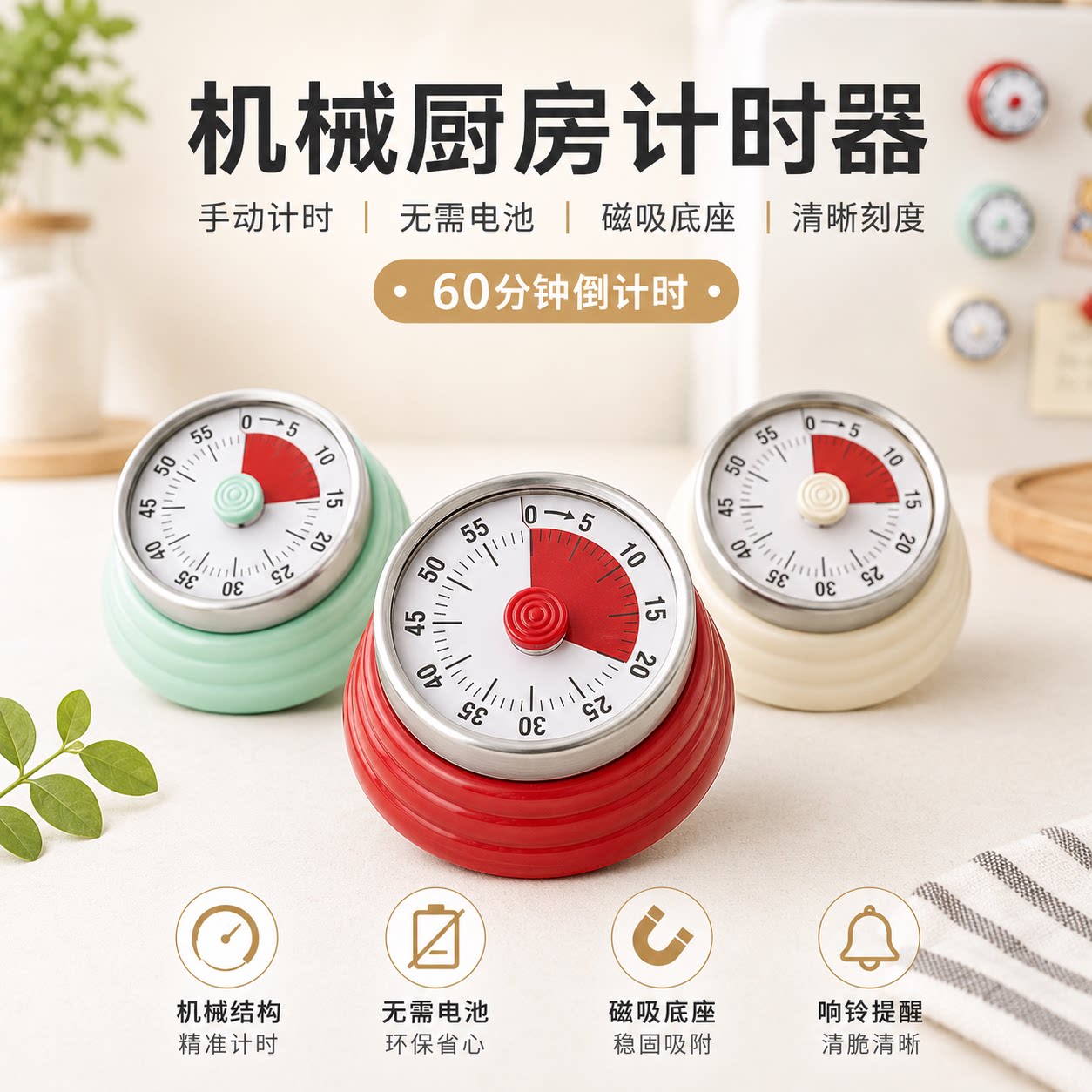 可视化磁吸厨房机械计时器