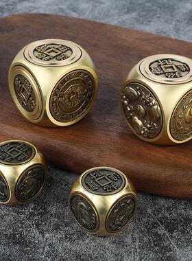 六面四神兽转钱黄铜扭转乾坤进宝纯铜解压魔方手把件铜工艺品