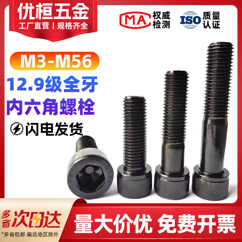 12.9级内六角全牙螺丝M3M30-M56