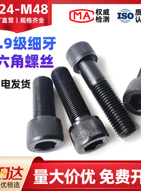 M24M27M30M33M39M42M48*2*3 12.9级细牙内六角螺丝圆柱头细扣螺栓