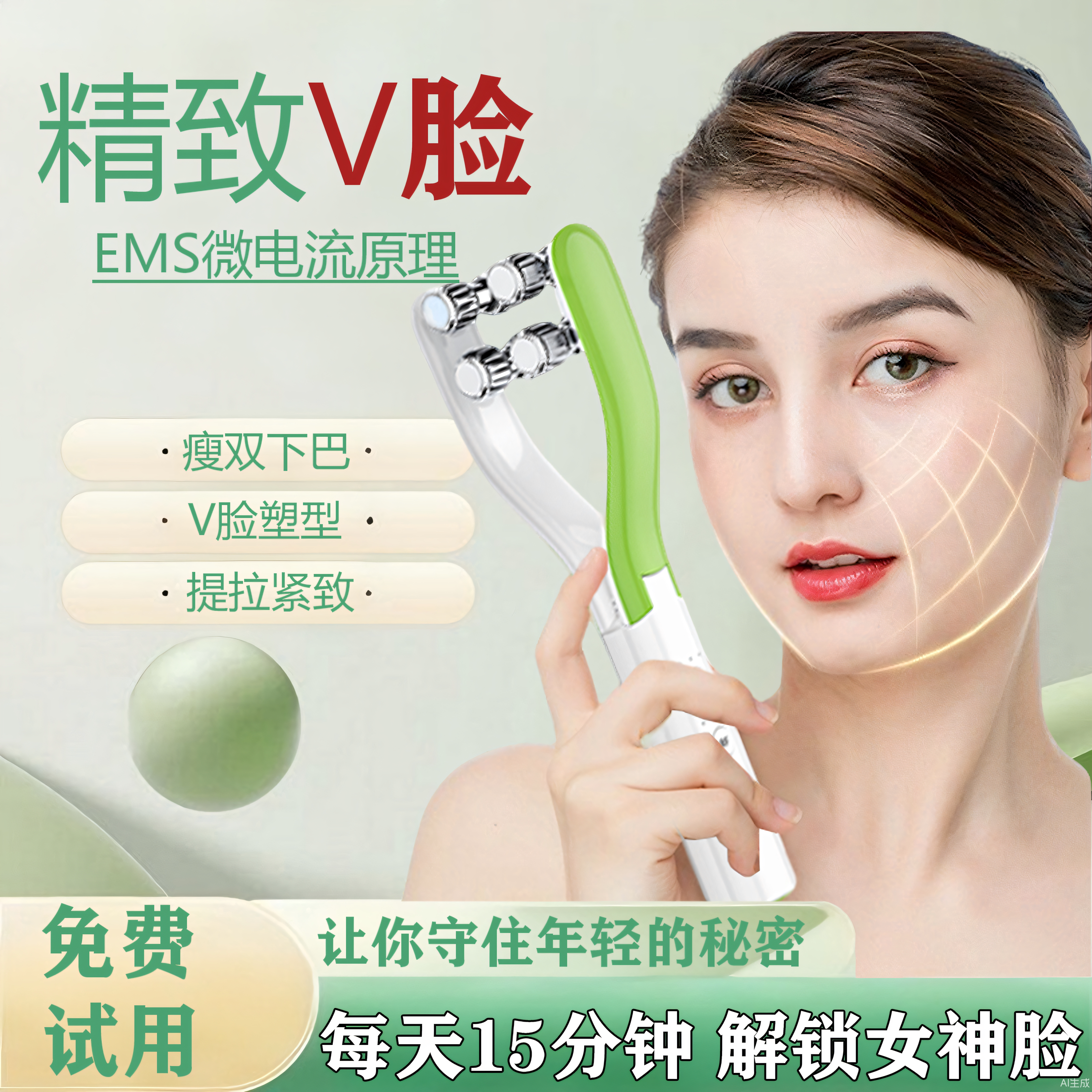 瘦脸神器脸部家用提拉v脸松弛面部塑颜紧致滚轮按摩仪提拉美容仪