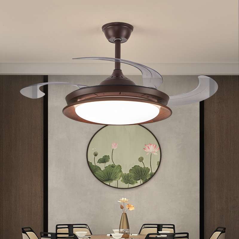 复古黑胡桃实木风扇灯新中式圆形卧室灯现代简约中古风书房餐厅灯