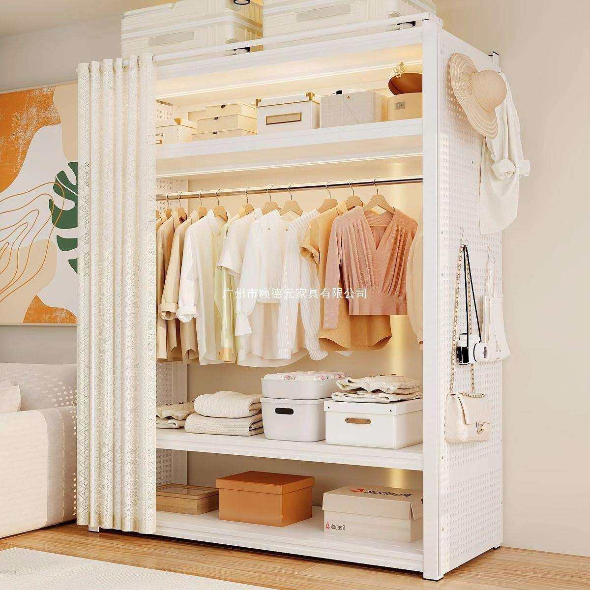 货架衣柜家用卧室出租房衣物收纳简易组装落地洞洞板金属角钢衣架