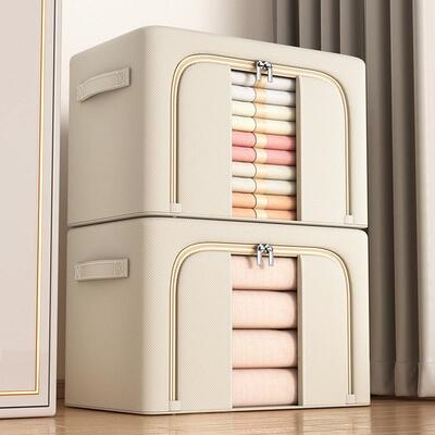 收纳箱大容量特大号棉麻折叠钢架防潮收纳袋衣服衣柜储存宿舍爆款