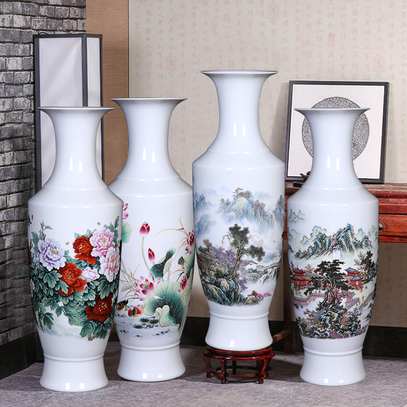 景德镇高65cm落地大花瓶居家客厅富贵竹水养插花瓷瓶中式陶瓷摆件