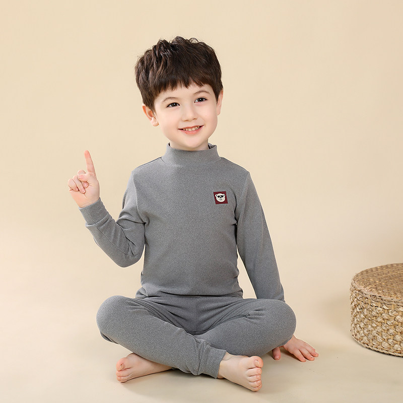 德绒儿童保暖内衣套装小男童半高领秋衣卫生裤加绒加厚全棉打底秋