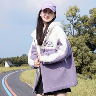 初中生少女2023年新款冬装羊羔毛绒外套16岁女孩加厚棉服高中学生