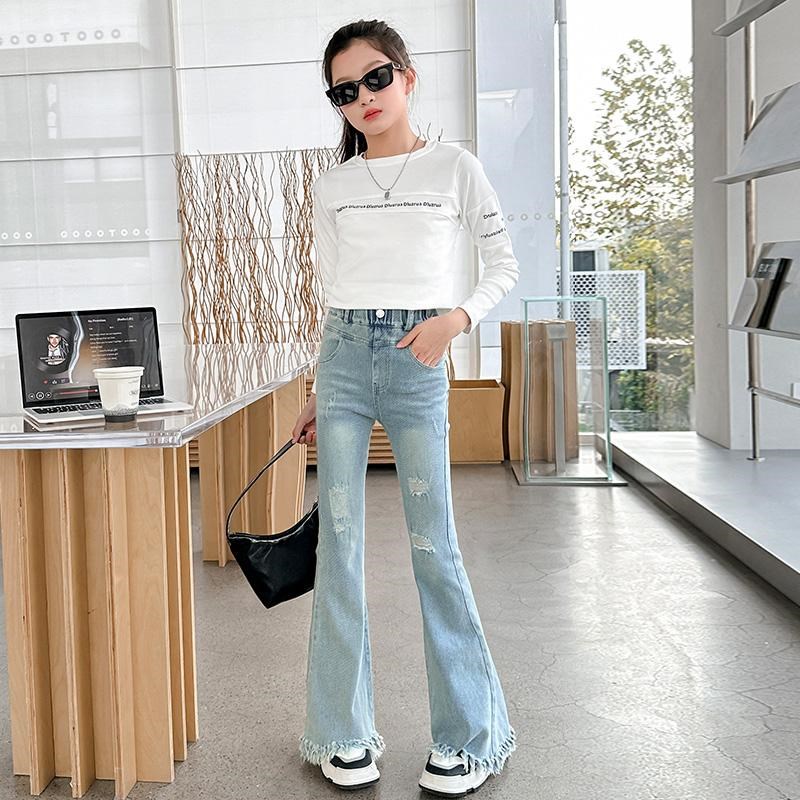 女童裤子春秋款2025新款儿童装洋气牛仔裤中大童微喇叭裤显高长裤