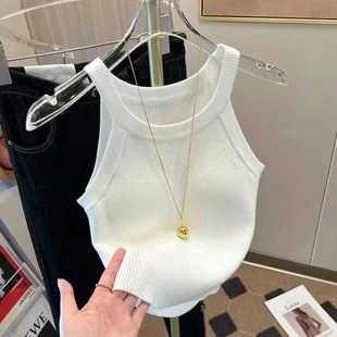 女装 无袖 新款 2024年夏装 甜辣高级漂亮好看吊带上衣女 挂脖外穿短款