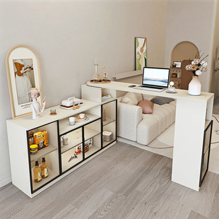 实木可移动吧台餐边柜一体家用靠墙旋转隔断柜客厅沙发后边长条桌