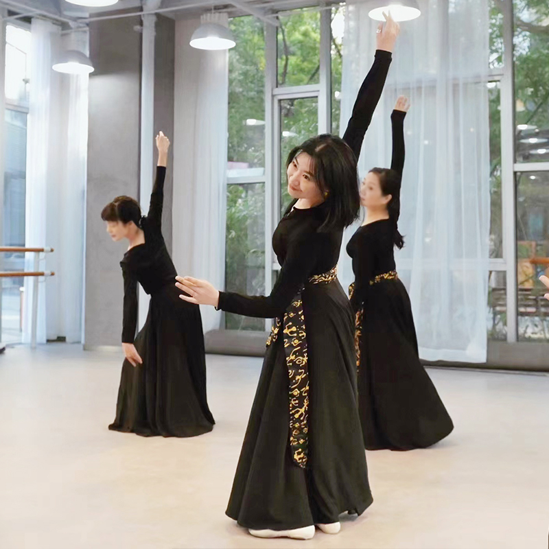 蒙古舞蹈演出服新款艺考练习裙蒙族舞蹈服女民族大摆裙蒙古服装女