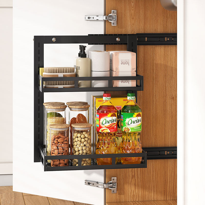 抽拉式厨房下水槽置物架拉篮柜内分层架子双层调料架调料品收纳架