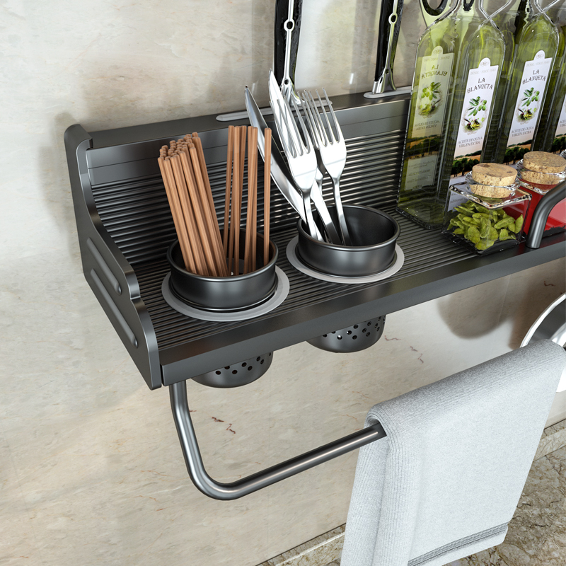 枪灰色厨房置物架壁挂式调味料用品大全多功能刀架收纳架免打孔