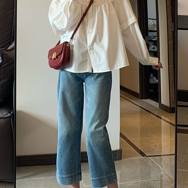 小矮个子穿搭八分复古牛仔裤女夏季薄款高腰九分145直筒阔腿裤xxs