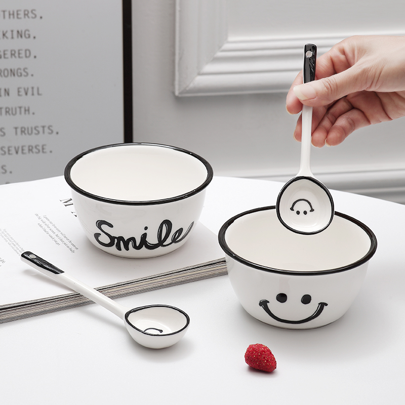 2碗2勺陶瓷吃饭碗米饭碗小碗简约饭碗创意学生个性北欧可爱餐具