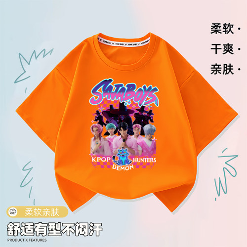 K-POP猎魔女团SAJA BOYS印花T恤儿童洋气短袖2025男女童圆领上衣
