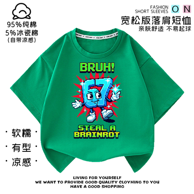 Steal a Brainrot 67号偷走脑红童装男女童纯棉短袖roblox印花T恤