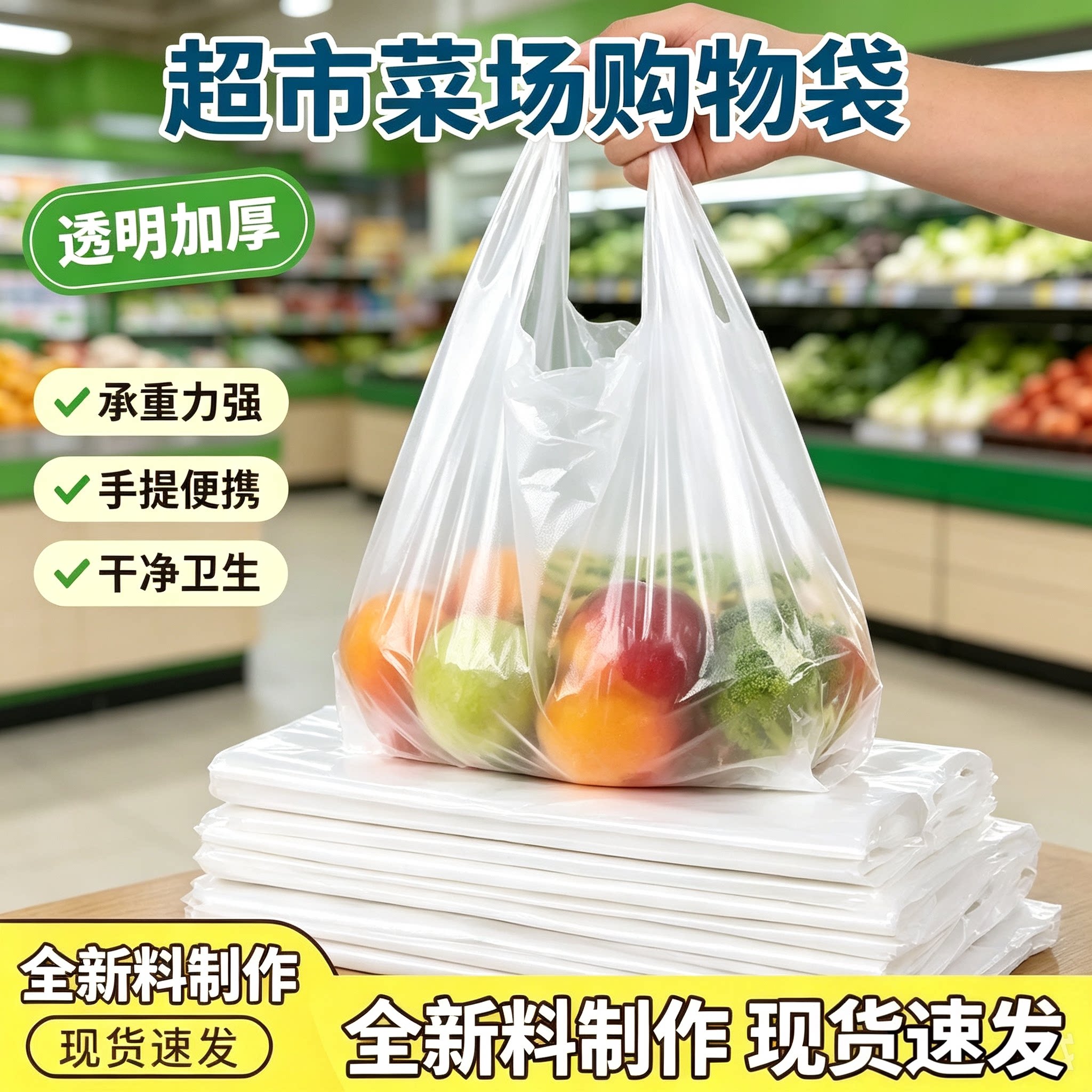 白色透明加厚手提塑料袋超市水果饭店外卖专用一次性购物袋子批发