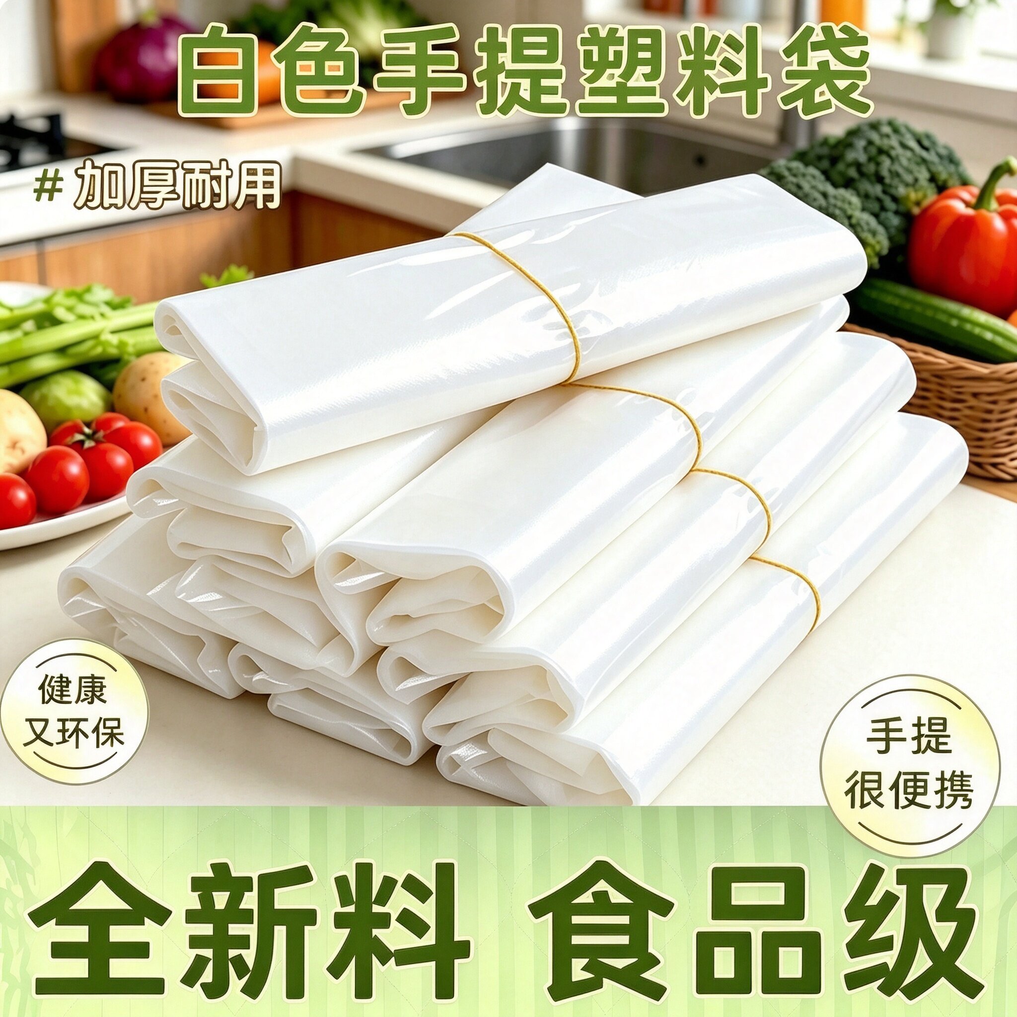 透明塑料袋食品袋超市蔬菜打包袋一次性背心式手提袋白色方便袋子