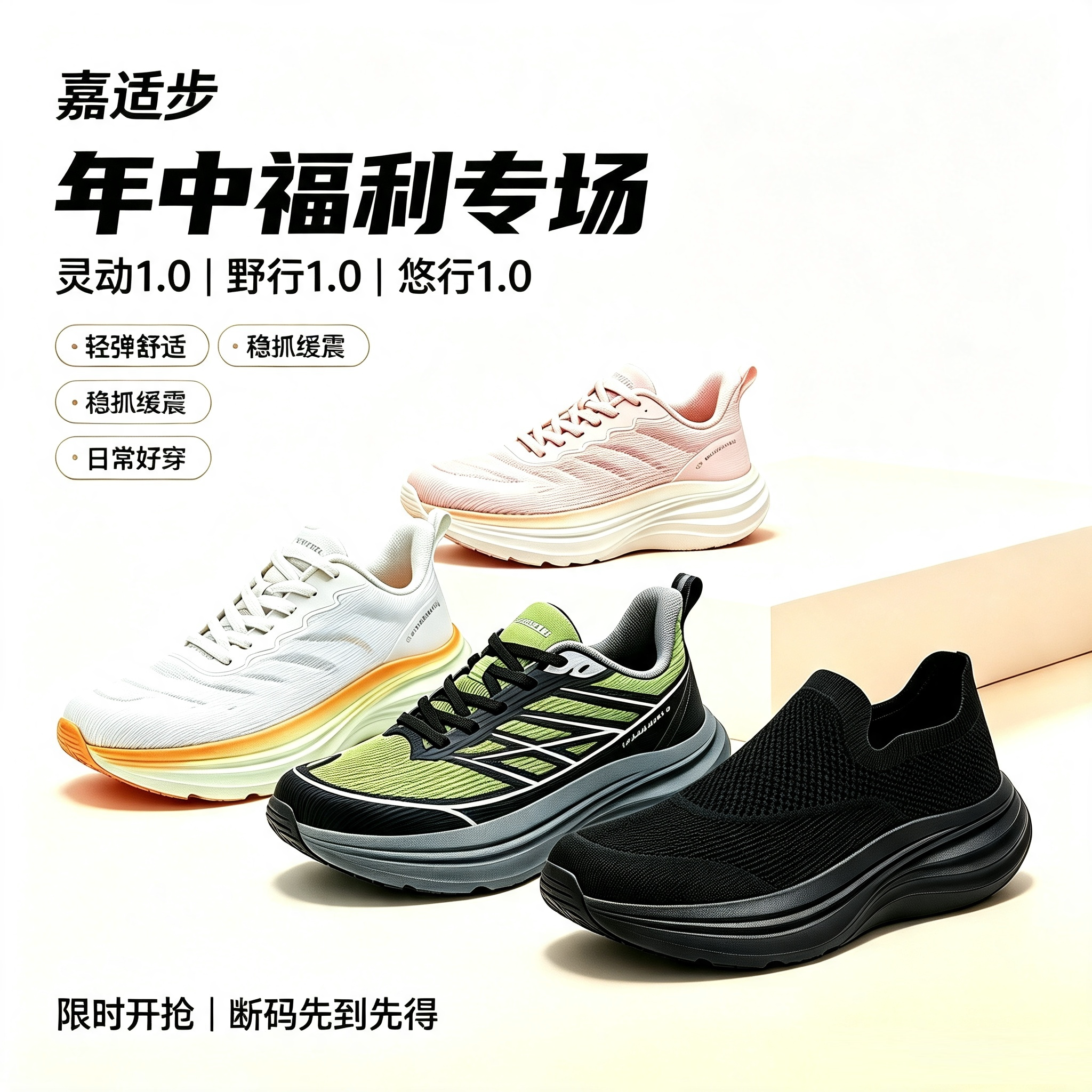 JUSTBOOM嘉适步新款跑步运动鞋增高厚底女鞋网红透气情侣休闲鞋潮