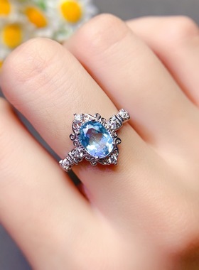 秀气代镶嵌黄水晶伦敦蓝托帕石戒指粉钻百搭蛋白石情侣女戴