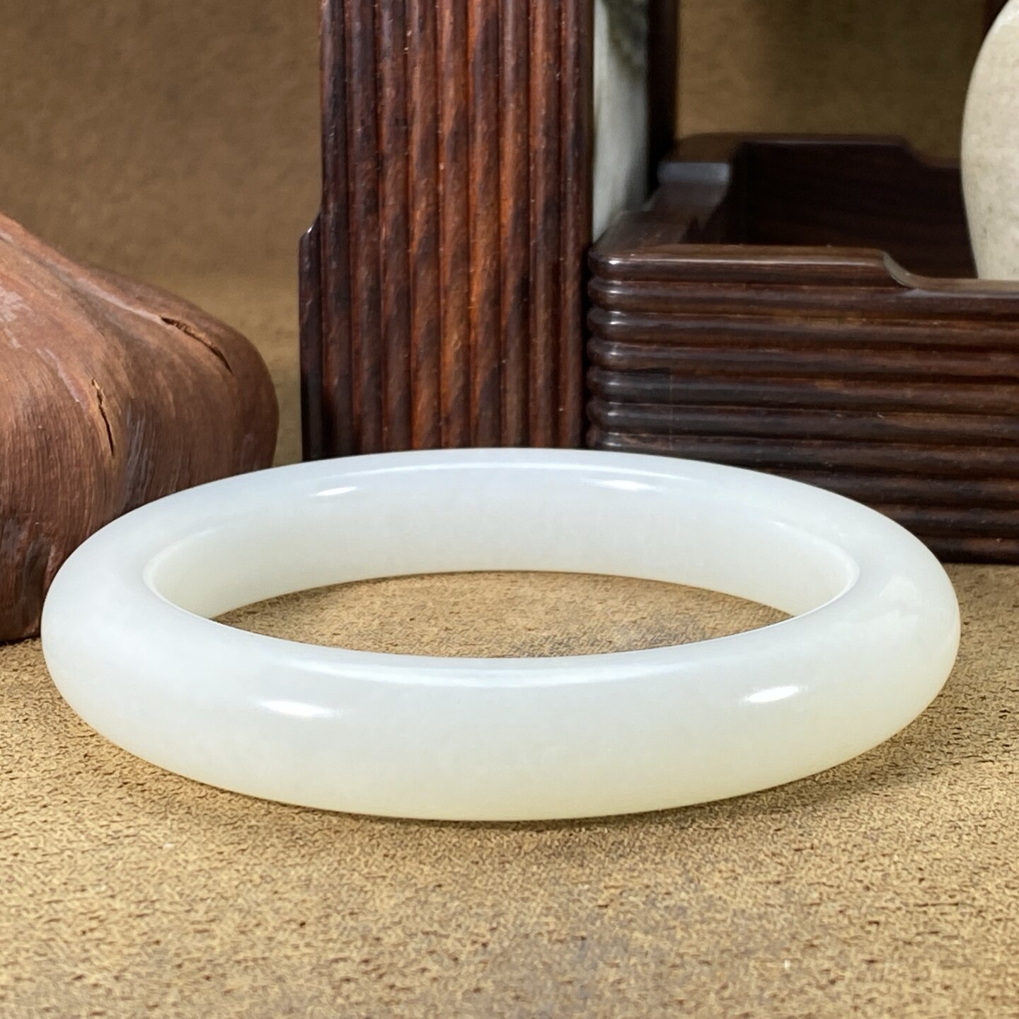 圈口56新疆和田玉羊脂白玉山料正圈手镯平安镯女款经典款国风首饰