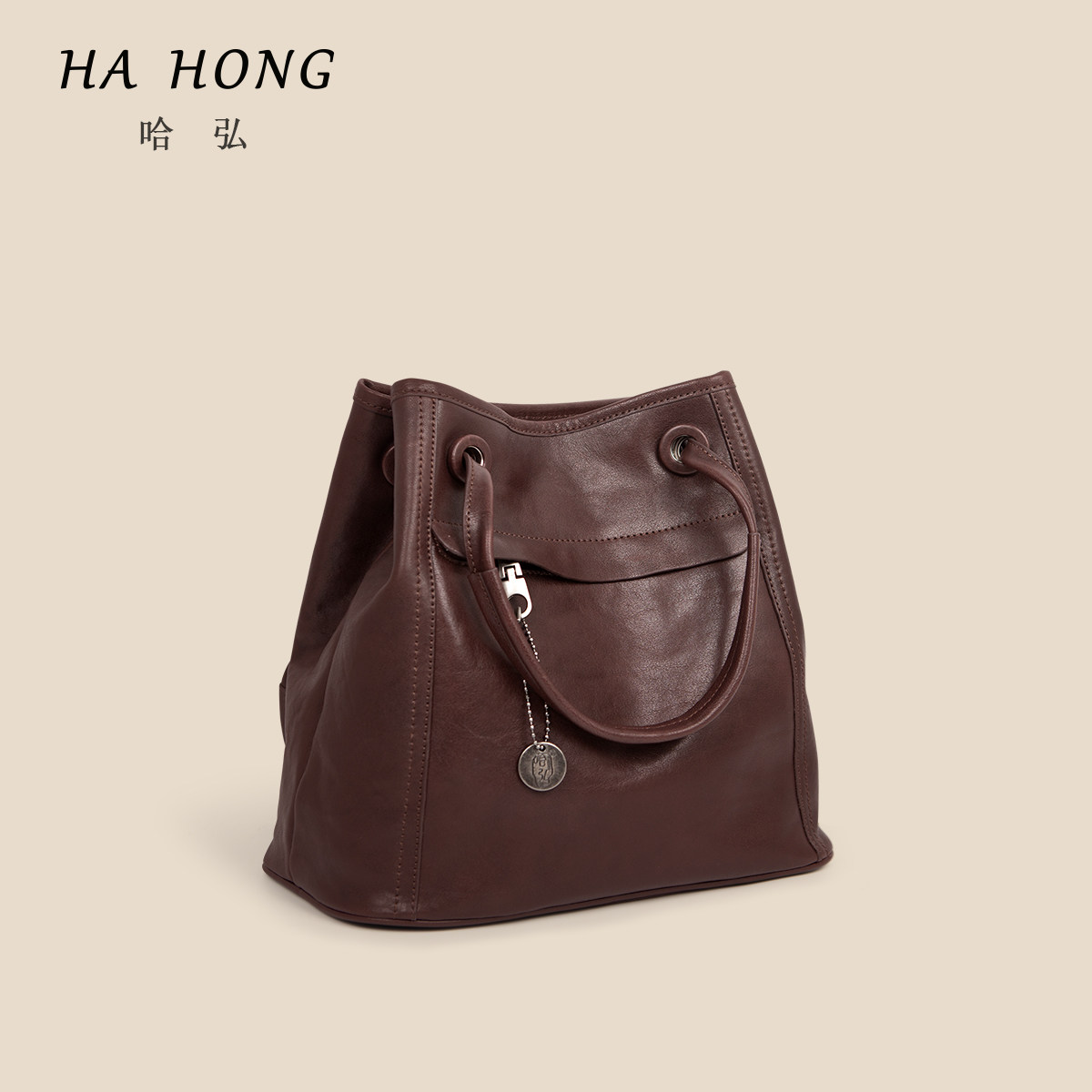 哈弘头层牛皮经典大容量腋下包水桶包新款复古通勤托特包慵懒松弛,箱包皮具/热销女包/男包,通用款女包,淘宝优惠券,粉丝福利购,淘宝优惠卷