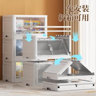 新款 叠加收纳 直销双开门轻奢竖纹折叠式 收纳箱带滑轮免安装