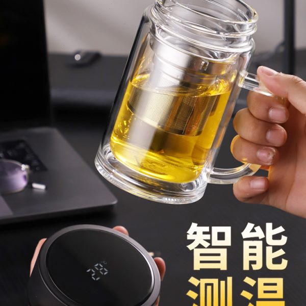 高档显温双层玻璃杯带把手泡茶杯子男女士家用耐高温带手柄喝水杯