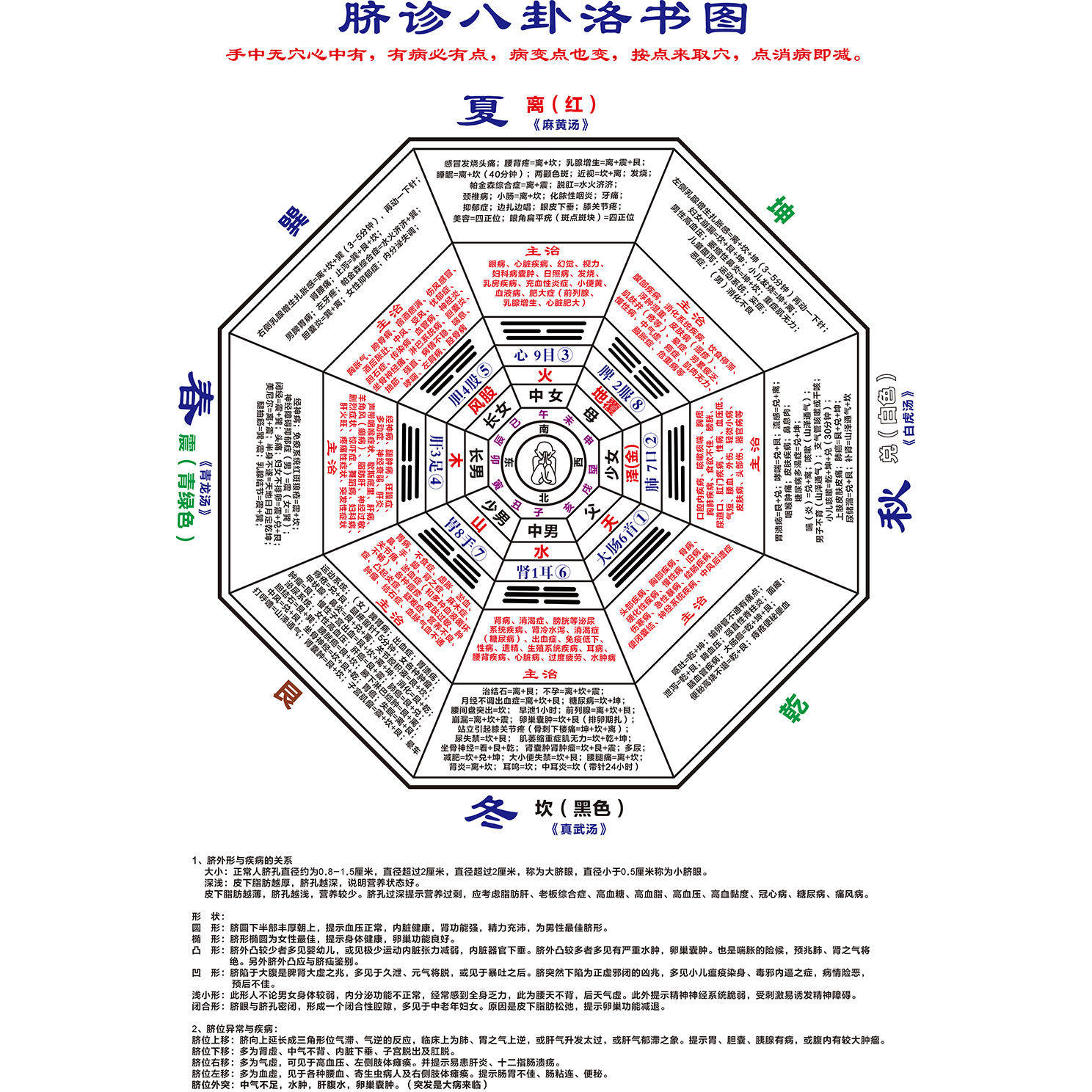脐诊八卦洛书图 中医挂图装饰画太极八卦图 易经八卦详解图墙贴画