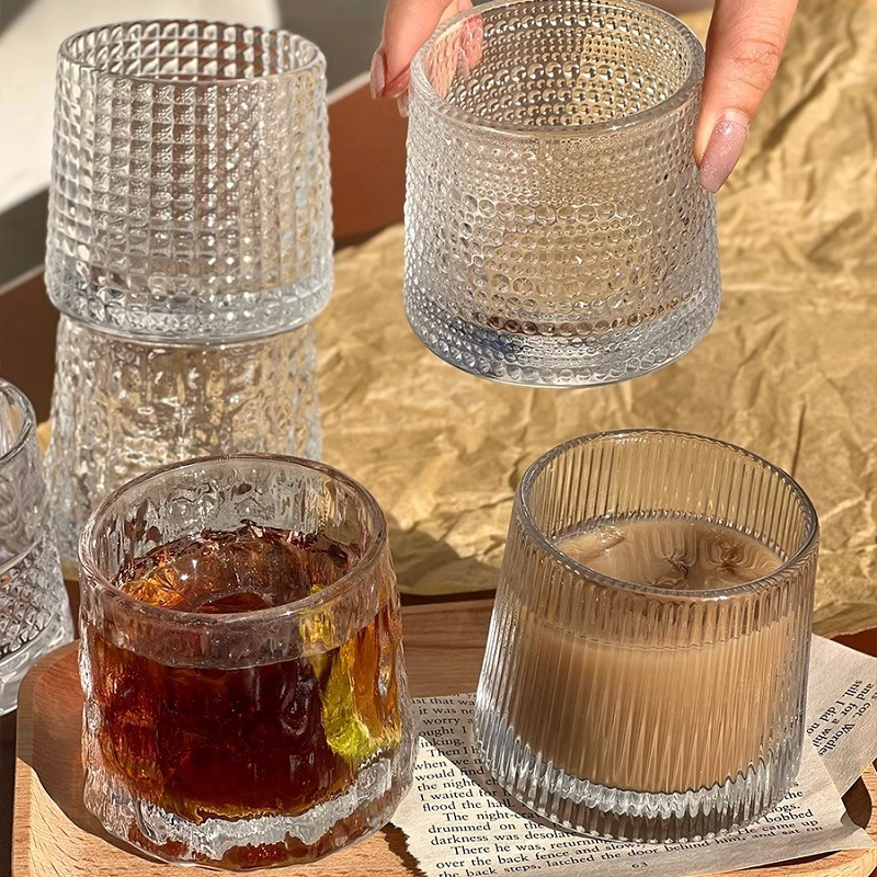 【三只装】玻璃杯转转杯咖啡杯子酒吧用ins风透明水杯威士忌酒杯