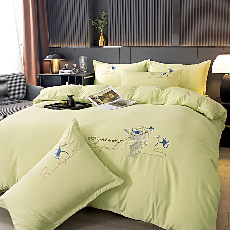 【无印独白】新款轻奢糯米棉刺绣四件套纯色高级床单被套纯棉全棉