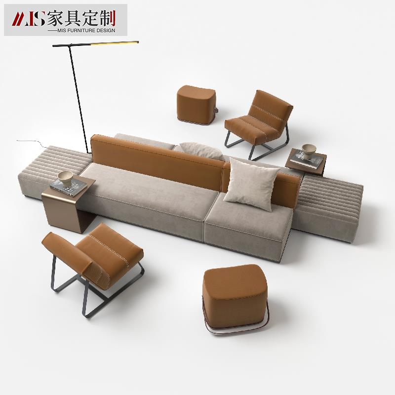 需定制酒店会客大厅中岛多人组合背靠背沙发意式样品屋展示中心洽