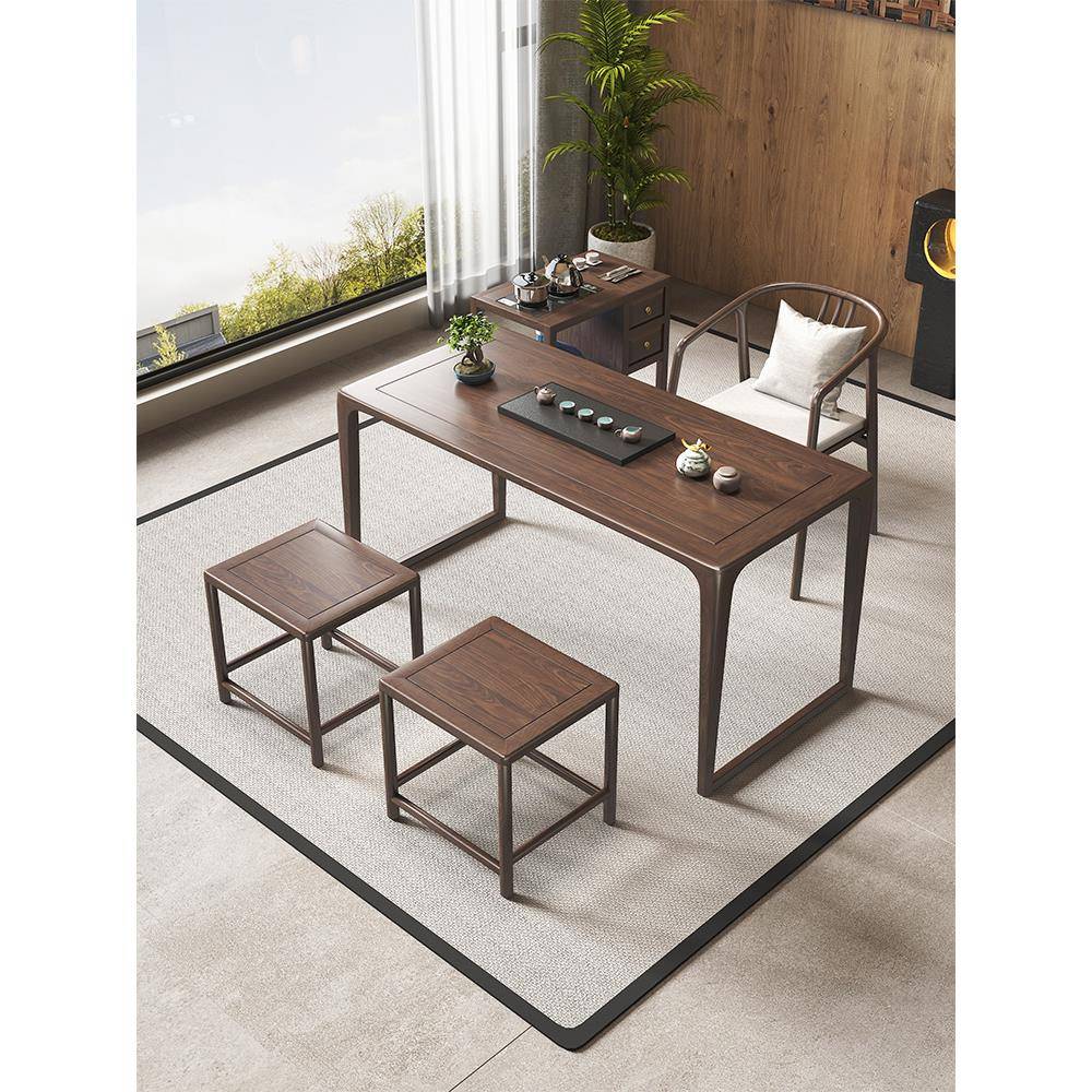 需定制榆木茶桌椅组合家用阳台茶桌功夫茶几客厅小户型中古风禅意