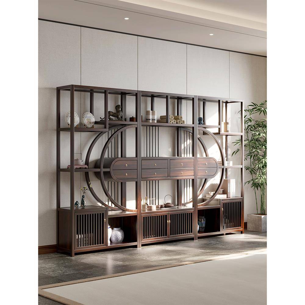 需定制新中式实木茶室博古架多宝阁茶叶展示柜置物架办公室书柜隔