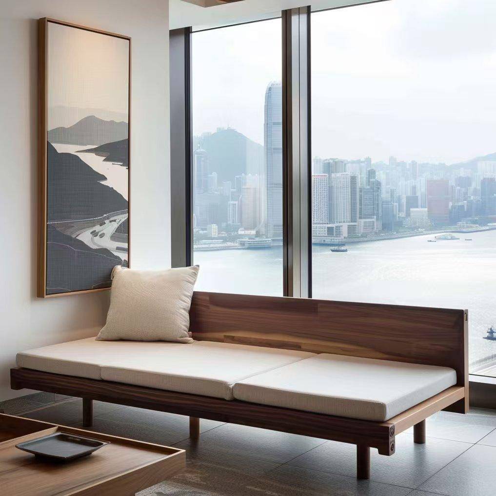 需定制新中式接待黑胡桃白蜡木直排沙发简约办公室客厅酒店民宿洽