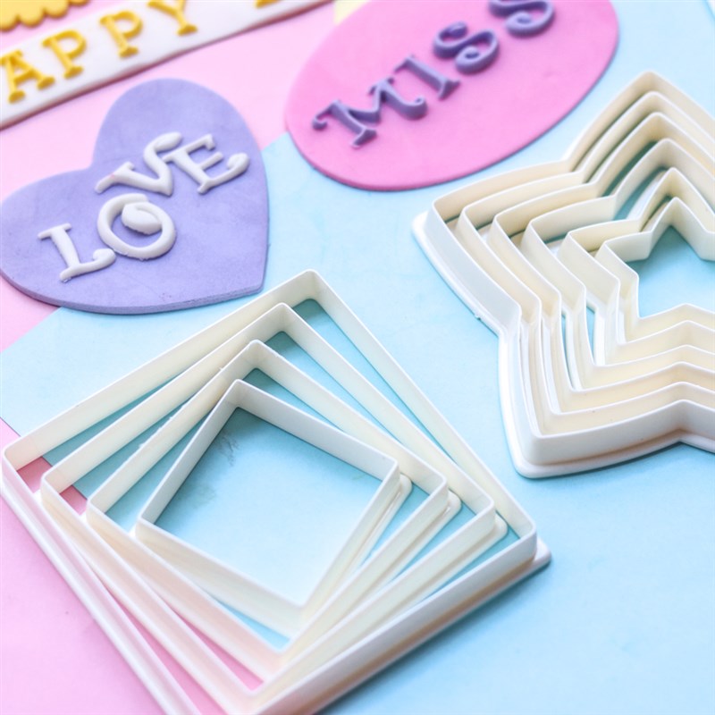 PME压模波浪方圆形塑料切模套装大小字母数字翻糖牌切模星星爱心