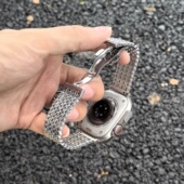 适用applewatch11苹果表带新款 蝴蝶扣金属iwatch11手表s11表带Ultra3不锈钢s98iwatch10透气网格金属编织腕带