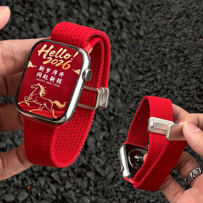 适用iwatch11表带S11尼龙新款applewatch10苹果手表s9编织回环磁吸s8s7男女款49mm秋冬ultra智能腕带男士高级