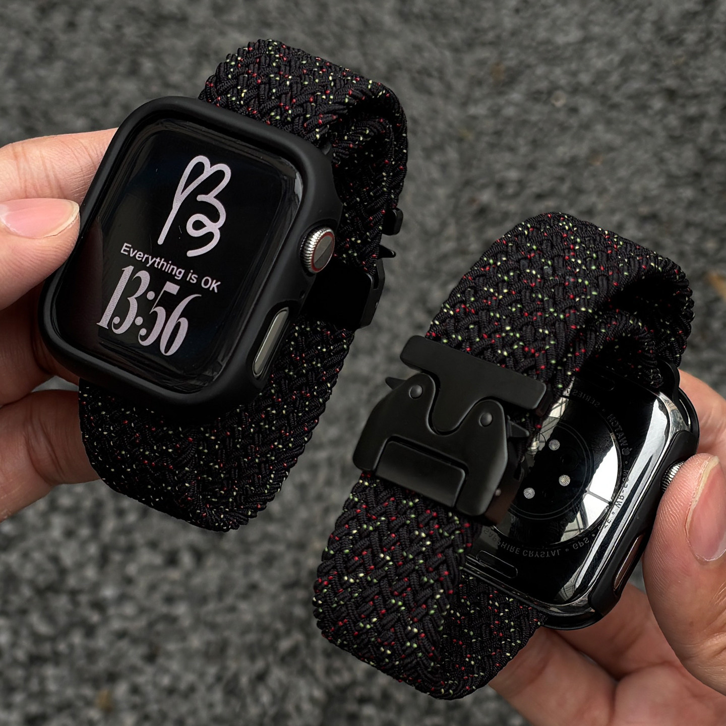 适用苹果手表applewatch9876543代机甲风伞扣iwatchS10弹力尼龙编织表带S11秋冬舒适腕带ultra2官方彩虹表链图片
