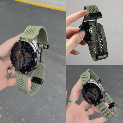 透气硅胶适用华为手表GT5/4表带watch5/4pro磁吸扣GT3pro夏孔洞款gt2高级感5pro时尚折叠扣荣耀小米腕带男女