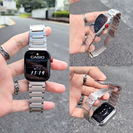 适用华为FIT4表带watch fit4pro男款腕表不锈钢金属链式fit3钢带智能手表运动表链男高级感工字方格夏天透气