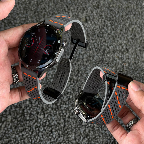 适用华为GT7新款watchgt6手表表带gt5斜孔透气洞洞硅胶gt3pro磁吸折叠金属扣小米watch5运动双色高级腕带男女