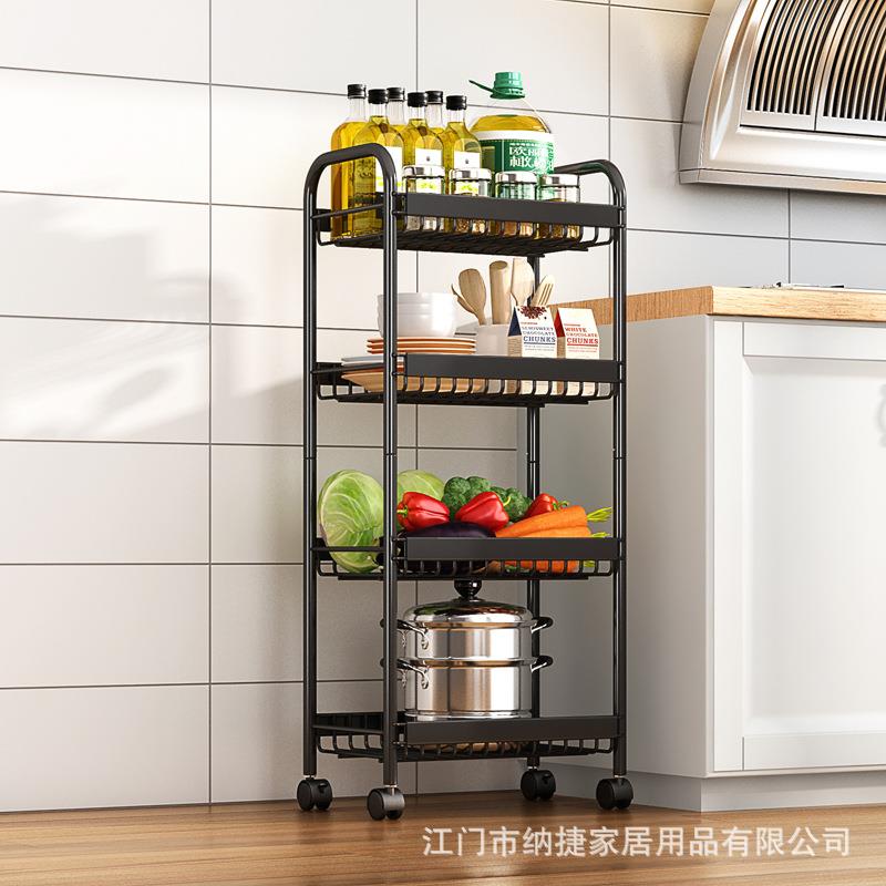 新款直销厨房置物架家用收纳储物架子落地多层用品大全小推车多功