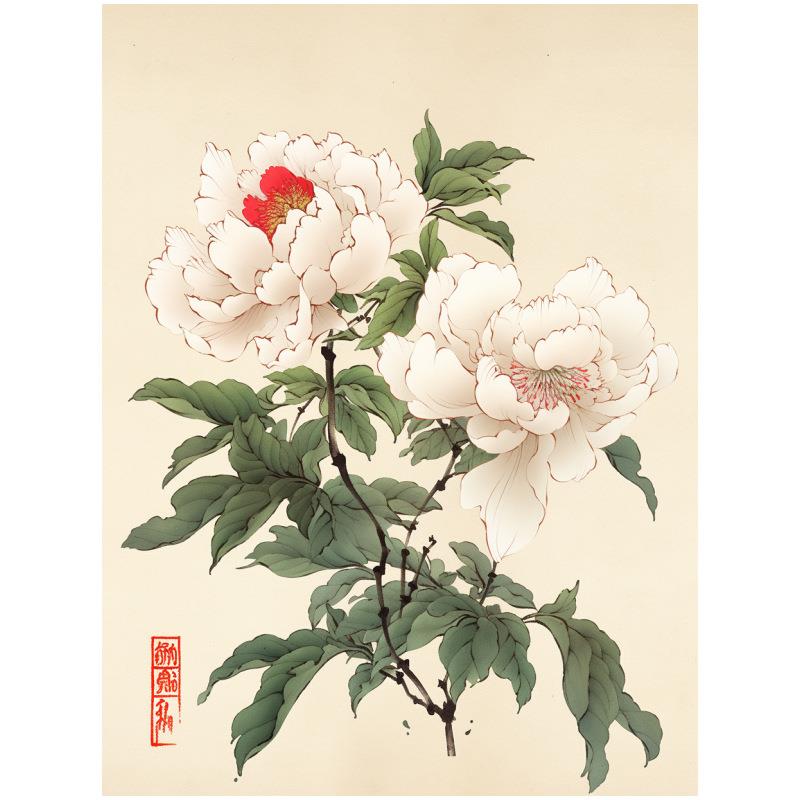新款直销诗意牡丹国花DIY丙烯填色装饰画颜料画笔绷好内框图片