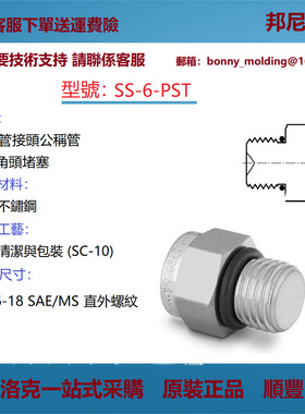 SS-6-PST 世伟洛克Swagelok 不锈钢公称管接头，六角头堵塞