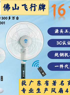 飞行牌16寸遥控落地扇五叶400mm办公室风扇静音坐地扇【白灰色】