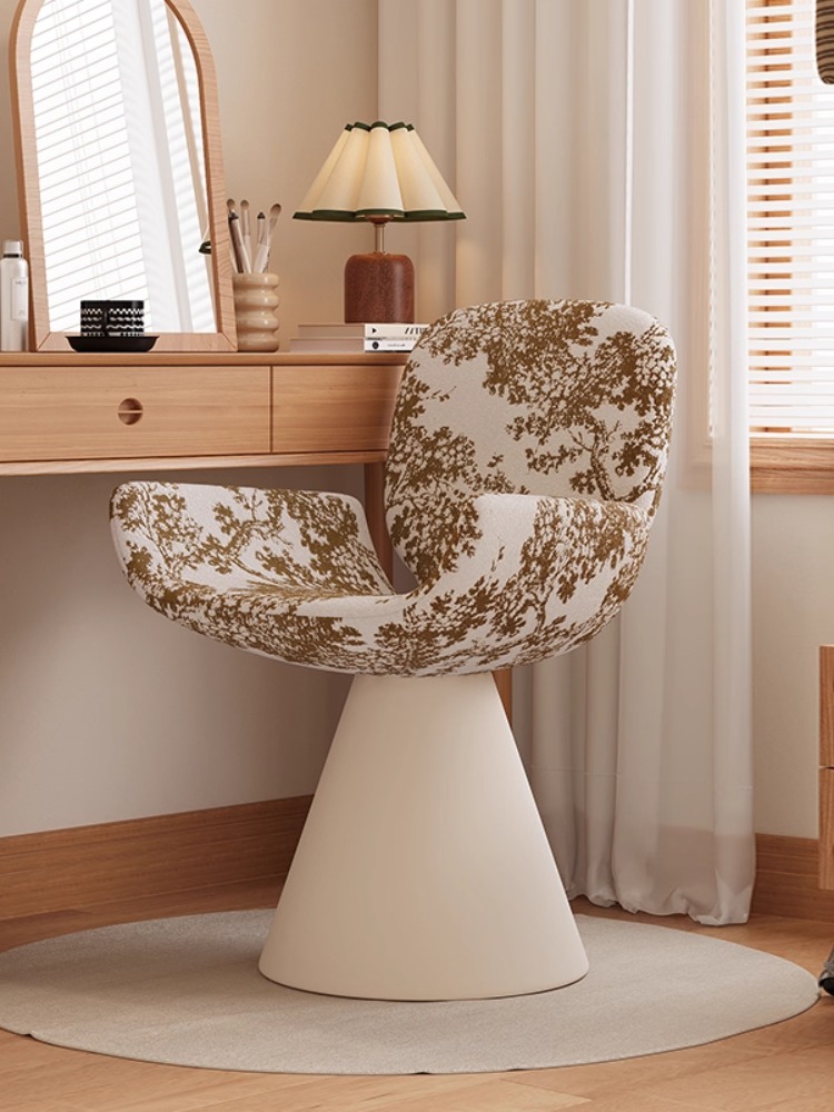 中古风梳妆凳可旋转椅设计师款2025新款卧室化妆椅女生靠背花布凳