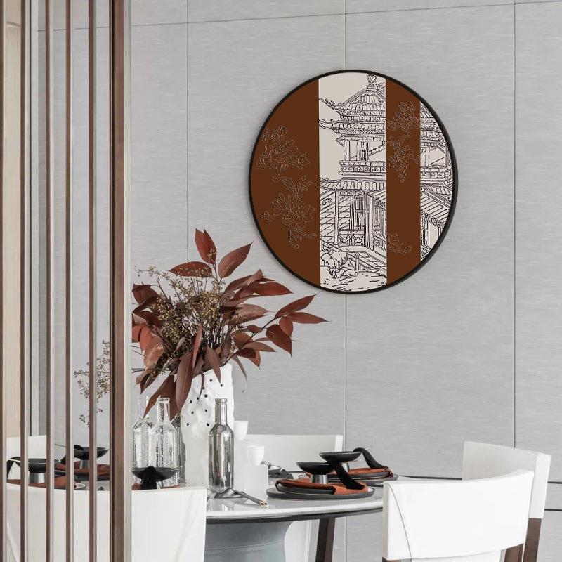 新款直销新中式轻奢浮雕花卉肌理建筑玄关装饰画书房茶室走廊卧室图片