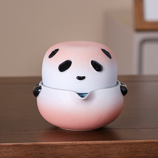 彦淳个性熊猫款式粗陶旅行快客杯泡茶壶一壶一杯便携陶瓷茶杯茶壶